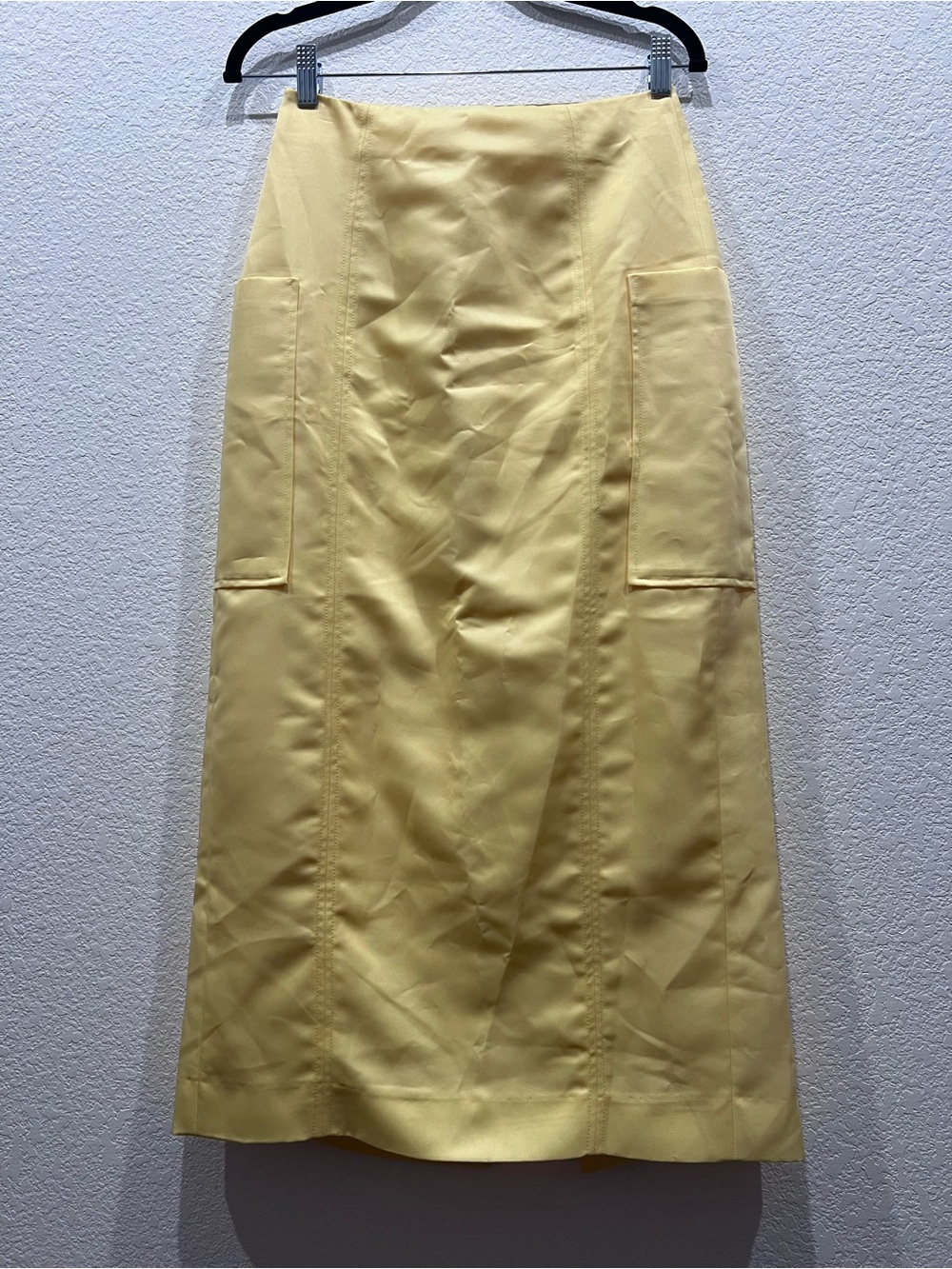 Zara Lemon Yellow Midi Skirt with Front Patch Pockets